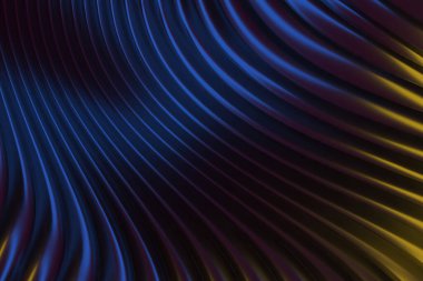 Yaratıcı tasarım için zarif hareketlerle mavi ve altın kıvrımlı soyut dalgalar. 3d hazırlayıcı.