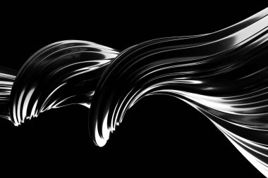 Siyah zemin üzerinde soyut metalik dalga. 3d hazırlayıcı..