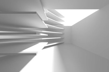 Yüzen panelleri ve ışığı olan soyut modern mimari. 3d hazırlayıcı..