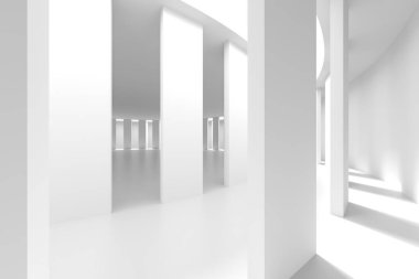 Modern beyaz iç mekanda minimalist mimari tasarımı. 3d hazırlayıcı..