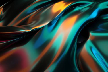 Modern tasarım için canlı renklere sahip soyut sıvı metalik dalgalar. 3d hazırlayıcı.
