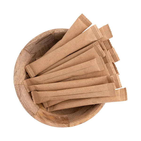 Sockerpinnar Träskål Socker Papper Kraft Förpackning Mock För Design Isolerad — Stockfoto