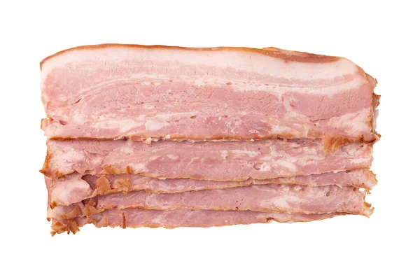 Raw Smoked Bacon Isolated Streaky Brisket Slices Fresh Thin Sliced —  Fotos de Stock