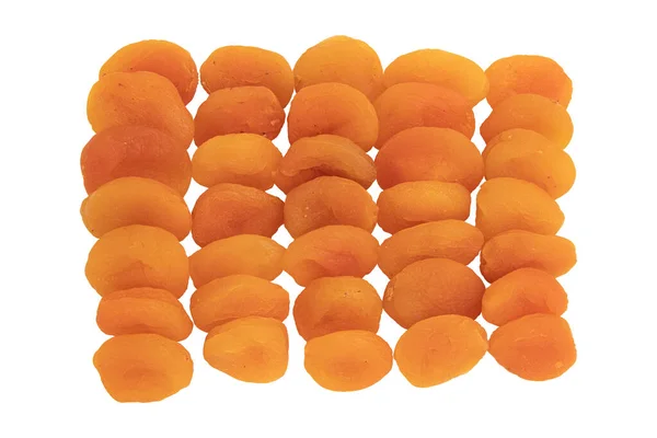 Heap Dried Apricots Isolated White Background Top View Flat Lay — Stock Photo, Image
