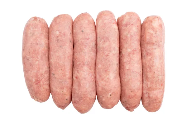 Uncooked Pork Sausages Isolated White Background Freshness Food Clipping Path — Stock Photo, Image