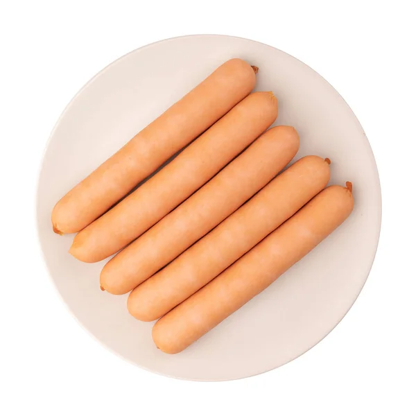 Fresh Boiled Sausages Plate Isolated White Background Clipping Path — Stock Photo, Image