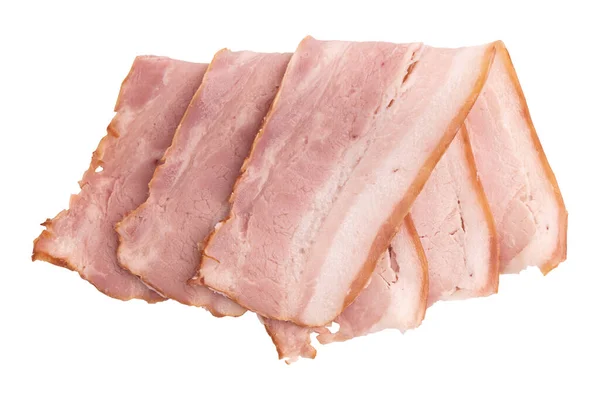 Råa Rökt Bacon Isolerad Randig Brisket Skivor Färsk Tunn Skivad — Stockfoto