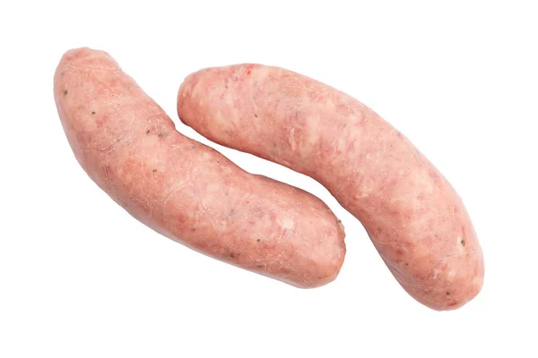 Two Uncooked Pork Sausages Isolated White Background Freshness Food Clipping — Stock Photo, Image