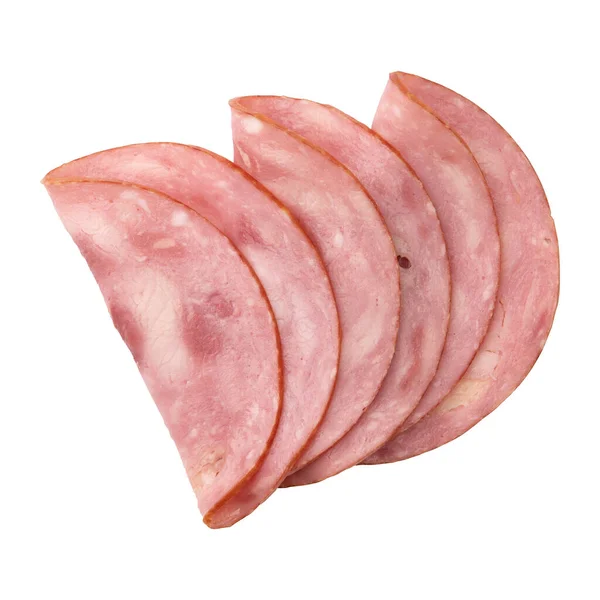 Ronde Stukken Ham Geïsoleerd Witte Achtergrond Met Clipping Pad Drie — Stockfoto