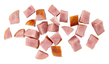 Beyaz arka planda izole edilmiş füme sosis, yakın planda kesilmiş füme sosis, doğal sarımsak aromalı geleneksel et sosisi, ambalaj tasarımı için fotoğraf