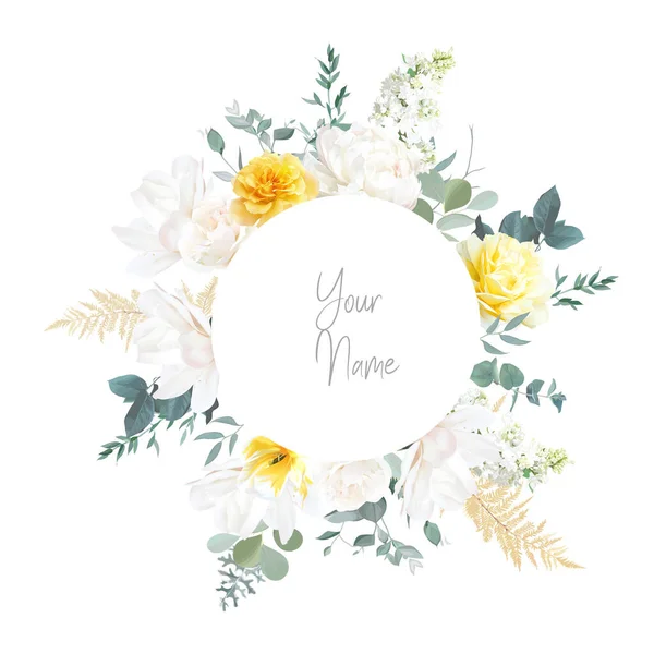 Жовта Троянда Півонія Білий Бузковий Тюльпан Весняні Садові Квіти Ятний — стоковий вектор