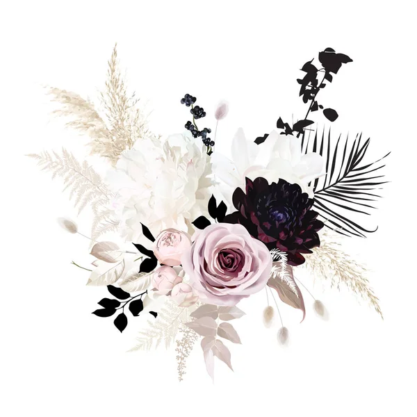 Bouquet Design Vectoriel Tendance Boho Beige Noir Pastel Pampas Herbe — Image vectorielle