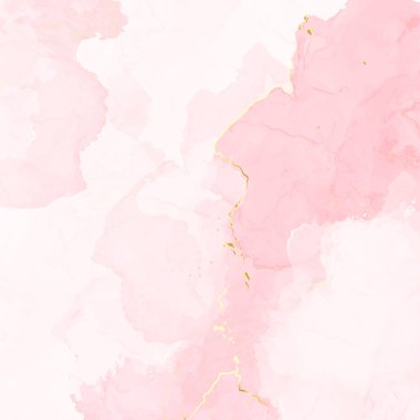 Kırmızı pembe suluboya sıvı vektör boyama kartı. Tozlu gül ve altın mermer jeot çerçevesi. Bahar düğünü davetiyesi. Yaprak ya da peçe dokusu. Boyama stili. Alkol mürekkebi. Tecrit edilmiş ve düzenlenebilir.