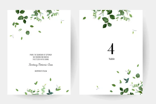 stock vector Herbal minimalist vector banners. Hand painted plants, branches, leaves on a white backgrounds. Greenery wedding simple templates. Watercolor style cards. All elements are isolated and editable