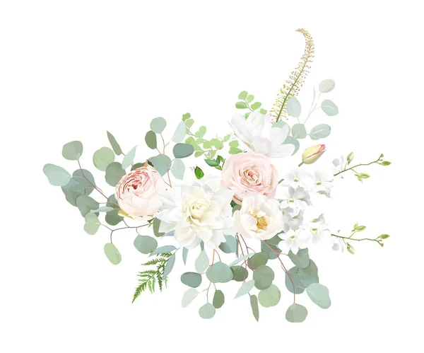 Бледно Розовая Пыльная Роза Белая Дахлия Орхидея Магнолия Обнаженный Розовый — стоковый вектор