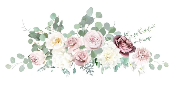 Срібний Шавлія Зелена Рум Яна Рожеві Квіти Векторний Дизайн Букета — стоковий вектор
