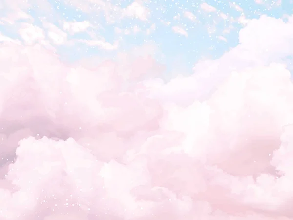 シュガーコットンピンクの雲ベクトルのデザインの背景 グラマラスなおとぎ話の背景 星と日没と平面の空の景色 水彩風の質感 いいカードだ エレガントな装飾 ファンタジーパステルカラー — ストックベクタ