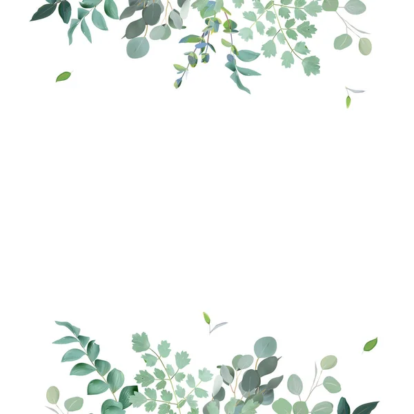 ハーバルユーカリの選択ベクトルフレーム 手描きの枝 白い背景に葉 緑の結婚式のシンプルなミニマリスト招待状 水彩風カード 要素は隔離および編集可能です — ストックベクタ