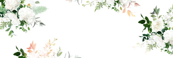 Klassische Weiße Pfingstrose Hortensien Magnolien Und Orchideenblüten Eukalyptus Farn Rose — Stockvektor
