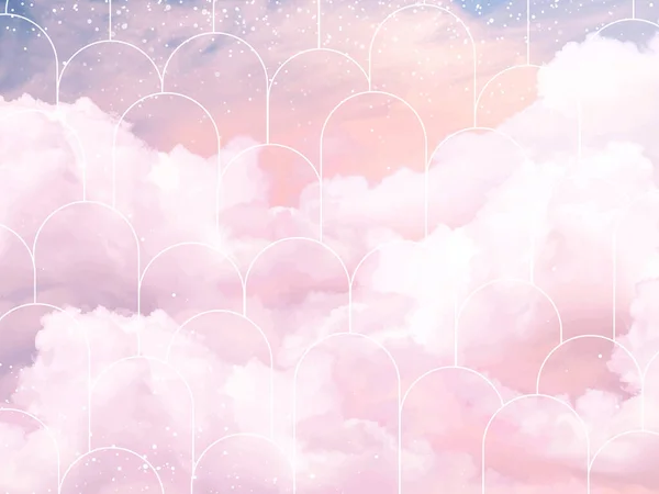 Suiker Katoen Roze Wolken Vector Ontwerp Achtergrond Glamour Sprookjesachtige Achtergrond — Stockvector