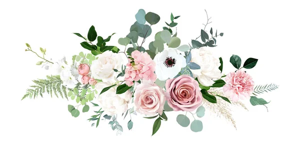 푸르스름 분홍색 조랑말 말미잘 팜파스 유칼립투스 디자인 과푸른 식물의 결혼식 — 스톡 벡터