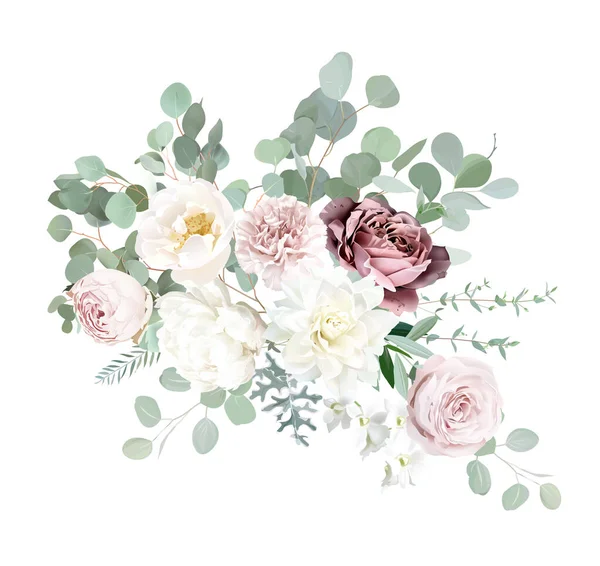 Срібний Шавлія Зелена Рум Яна Рожеві Квіти Векторний Дизайн Букета — стоковий вектор