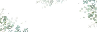 Herbal eucalyptus selection vector frame. Hand painted branches, leaves on white background. Greenery wedding simple minimalist invitation. Watercolor style card. Elements are isolated and editable clipart