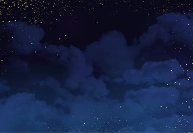 Işıl ışıl parıldayan parlak sanat eserleriyle sihirli, koyu mavi bir çerçeve. Kare vektör düğün kartı. Altın konfeti ve donanma geçmişi. Altın dağınık gök tozu. Peri masalı sihirli yıldız şablonu