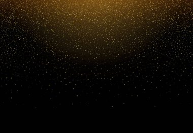 Altın simli konfeti siyah vektör arka planına düşüyor. Parlak altın parıltılı lüks tasarım kartı. Yılbaşı parlayan karı.