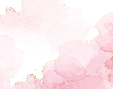 Kırmızı pembe suluboya sıvı vektör boyama kartı. Tozlu gül ve altın mermer jeot çerçevesi. Bahar düğünü davetiyesi. Yaprak ya da peçe dokusu. Boyama stili. Alkol mürekkebi. Tecrit edilmiş ve düzenlenebilir.