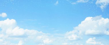 Cennetin meleksi bulutları vektör tasarımı. Kış masalı arkaplanı. Beyaz yıldızlı gökyüzü manzarası. Suluboya, donmuş şekil. Hassas kart. Zarif bir dekorasyon. Fantezi pastel rengi