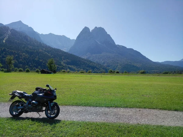 motorcycle mountains view. bmw r1100s