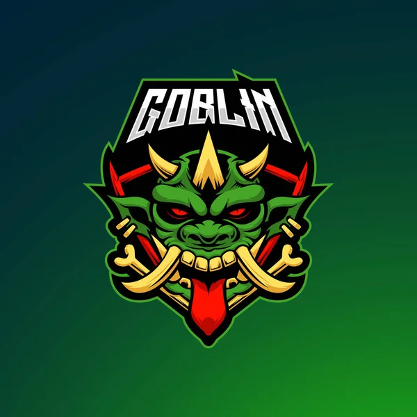 Θυμωμένος Κέρατο Goblin Esport Λογότυπο Μασκότ Έμβλημα Επεξεργάσιμο Όνομα Της — Διανυσματικό Αρχείο