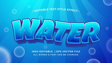 Water 3d Text Style Effect. Editable water world ocean illustrator text style. clipart