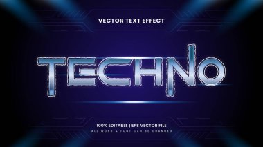 Tekno fütüristik 3D metin etkisi. Düzenlenebilir illüstratör metin biçimi.