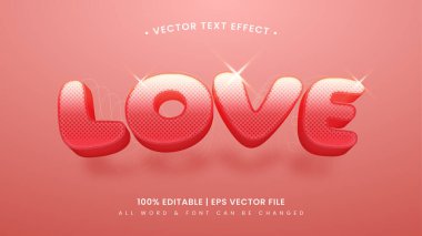 Sevgililer Günü 3D metin efektini seviyorum. Düzenlenebilir illüstratör metin biçimi.