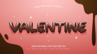Valentine 3D metin tarzı etkisi. Düzenlenebilir illüstratör metin biçimi.