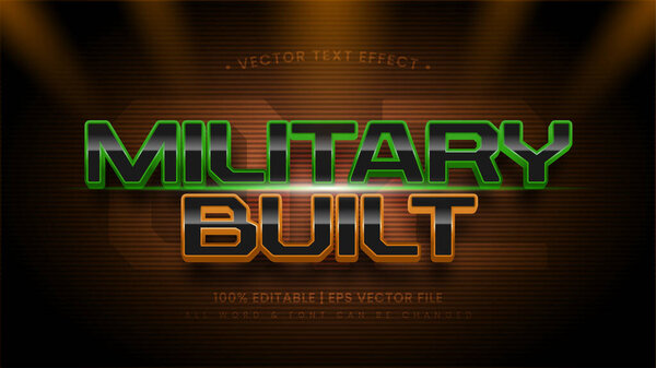 Military built futuristic 3d text style effect. Editable illustrator text style.