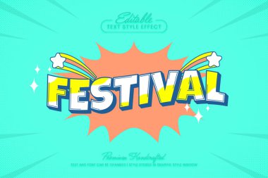 Festival 3D vektör metin etkisi grafik biçimi. Düzenlenebilir vektör başlığı ve başlık şablonu.