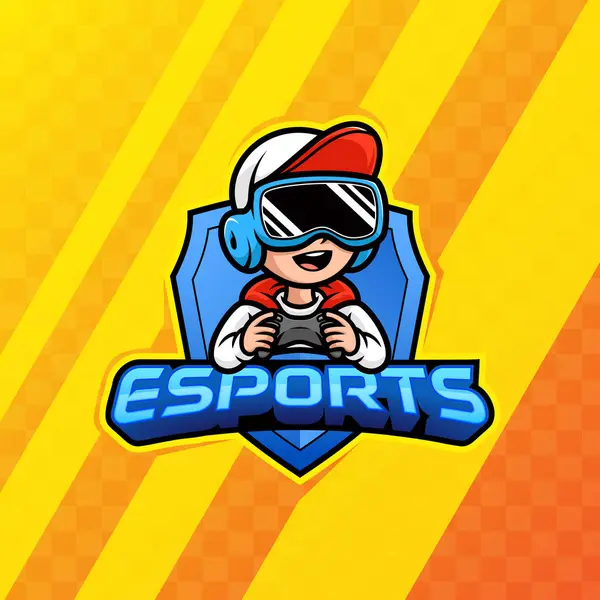 Kumarbaz Esport amblemi logosu. VR makinesi takan oyuncu..