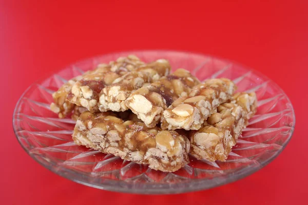 Sweet peanuts bars, a kind of Chinese sweetmeat made of many ingredients (called Kanom Chan ap in Thai) for offer Sacrifices to god in Chinese culture.