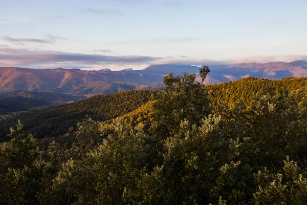 stock image Autumn sunrise in the top of mountain in La Garrotxa, Spain.