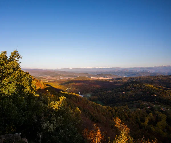 Salida Del Sol Otoño Cima Montaña Garrotxa España — Foto de Stock