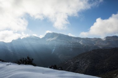 Winter snowfall in Puigsacalm peak, La Garrotxa, Girona, northern Spain.
