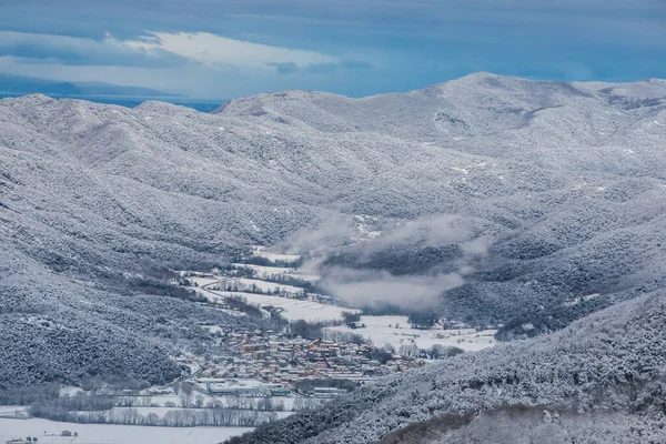 Winter Snowfall Collada Bracons Puigsacalm Peak Garrotxa Girona Northern Spain — ストック写真