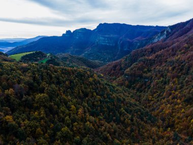 Puigsacalm Tepesi 'nde sonbahar manzarası, La Garrotxa, İspanya.