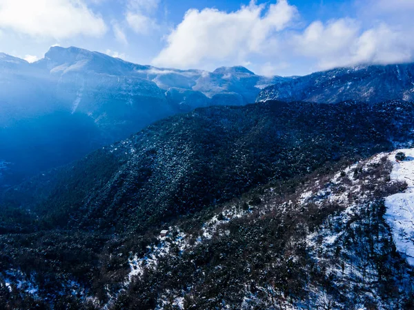 Scene Snowfall Puigsacalm Peak Garrotxa Girona Northern Spain — Stock Photo, Image