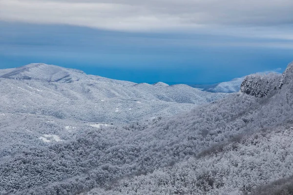 Winter snowfall in Collada De Bracons and Puigsacalm peak, La Garrotxa, Girona, northern Spain.
