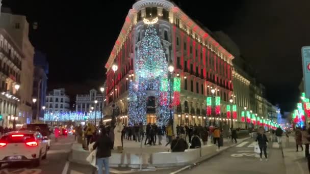 Χειμερινή Και Χριστουγεννιάτικη Σκηνή Στη Μαδρίτη Ισπανία Uhd — Αρχείο Βίντεο