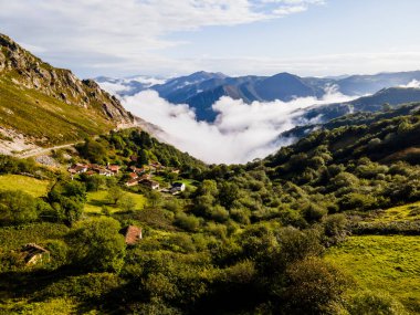 Asturias, Kuzey İspanya 'daki kırsal alan manzarası. Avrupa